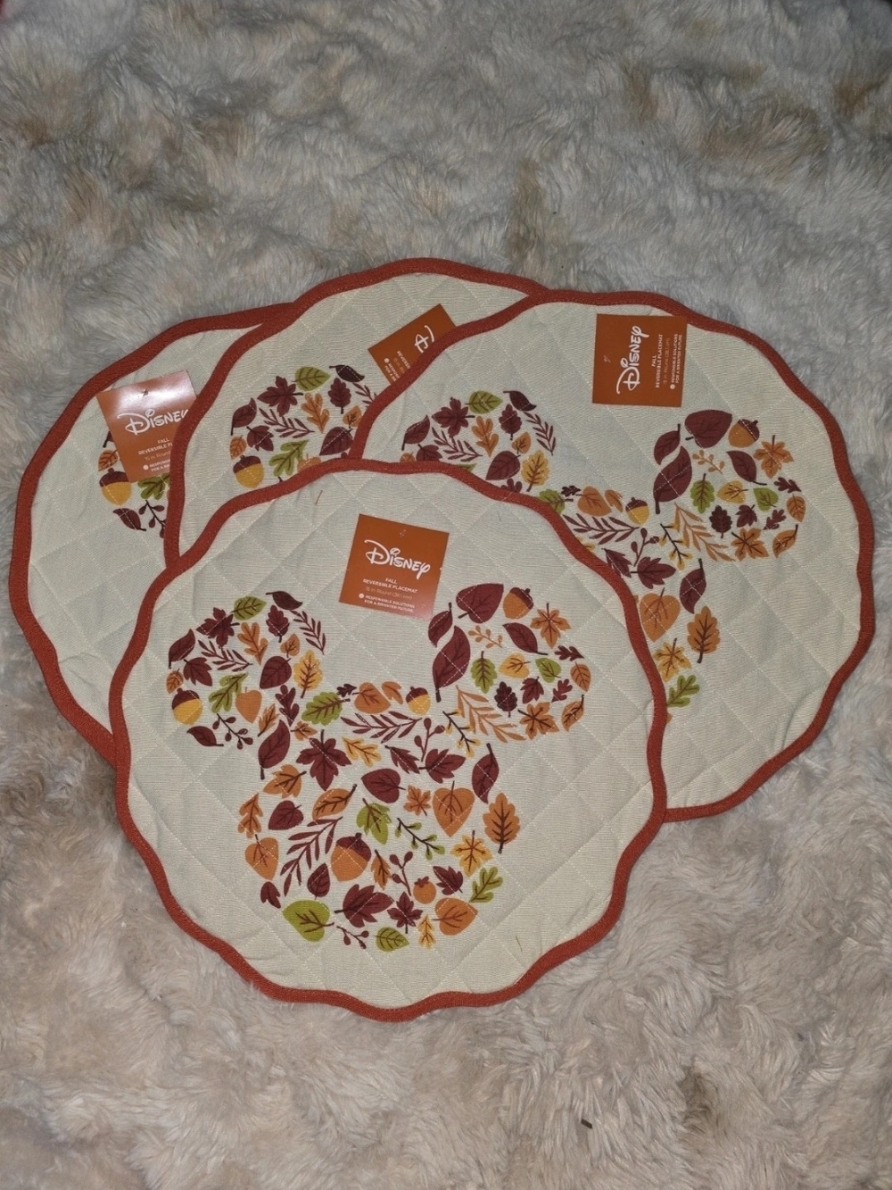 Disney's Mickey Head Quilted Placemats 15" Round Set of 4